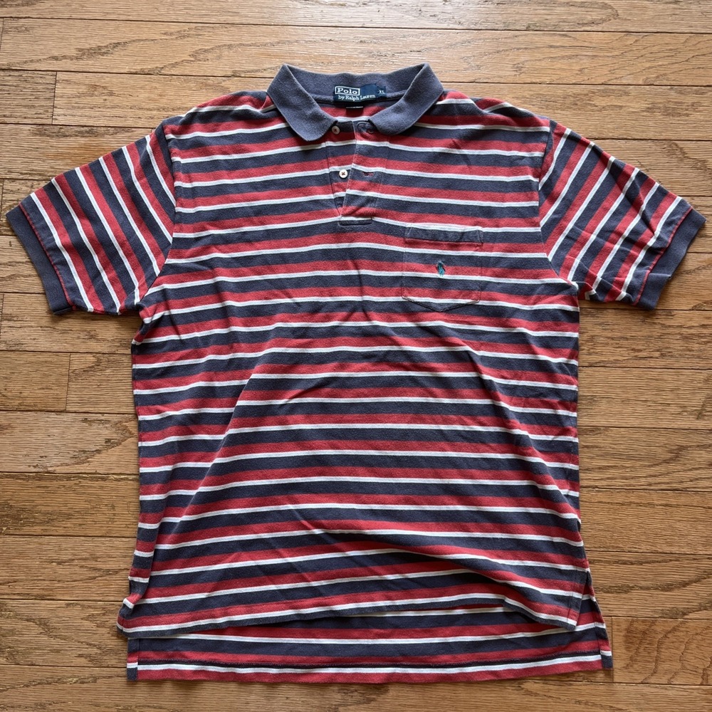 Vtg Polo Ralph Lauren Polo Shirt Men's XL Red Blue Striped Pony Bolivia - Picture 2 of 6